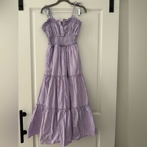 Fillyboo Chantilly Tiered Purple Ruffle Midi Dress